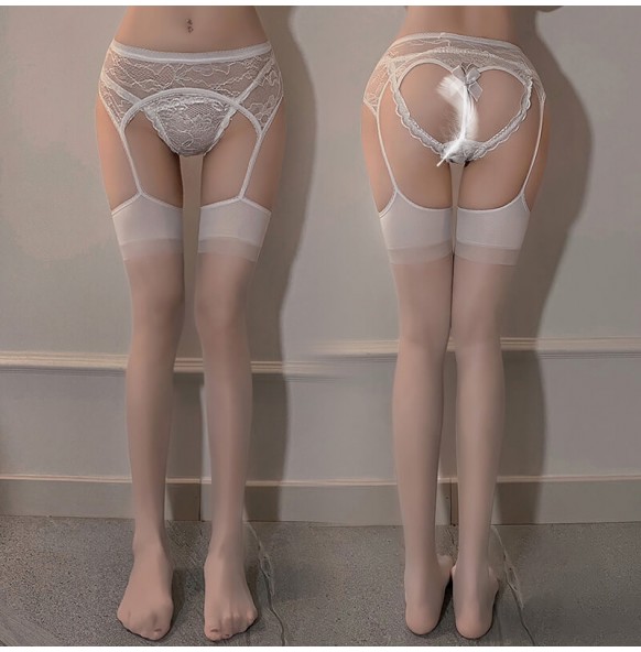 FEE ET MOI - Lace Strappy One-Piece Stockings (White) FEE ET MOI - Lace Strappy One-Piece Stockings (White)